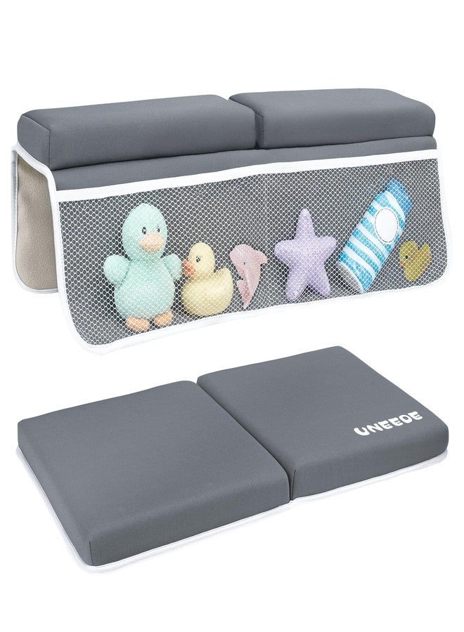 UNEEDE Baby Bath Kneeler and Elbow Rest Pad Set, Thick Memory Foam Bath Kneeling Pad with Elbow Support, Bathtub Mat with Toy Organizer for Bathing Infant or Toddler, Grey - Image 1